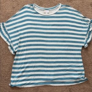 LuLaRoe Teal and White Striped Top
